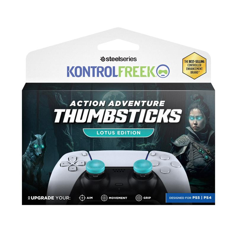 Kontrolfreek Lotus for Playstation 5 (PS5) and Playstation 4 (PS4) | Performance Thumbsticks | 2 Mid-Rise Concave | Teal/Clear