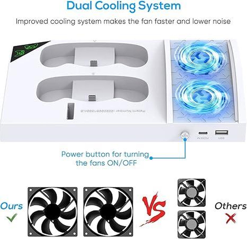 Cooling Fan with Charging Stand for Xbox Series S Console and Controller, Dual Charger Dock Accessories with 2 X 1400Mah Rechargeable Battery and Cover, Headphone Mount for Xbox Series S, White Smartphone Box Controller Fallout Xbox Controller