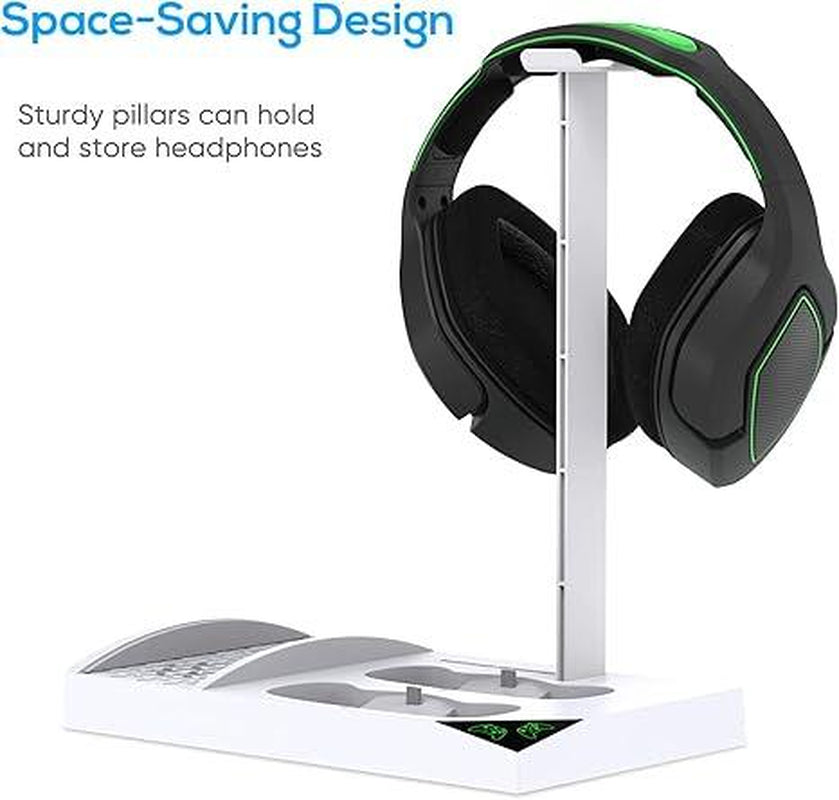 Cooling Fan with Charging Stand for Xbox Series S Console and Controller, Dual Charger Dock Accessories with 2 X 1400Mah Rechargeable Battery and Cover, Headphone Mount for Xbox Series S, White Smartphone Box Controller Fallout Xbox Controller