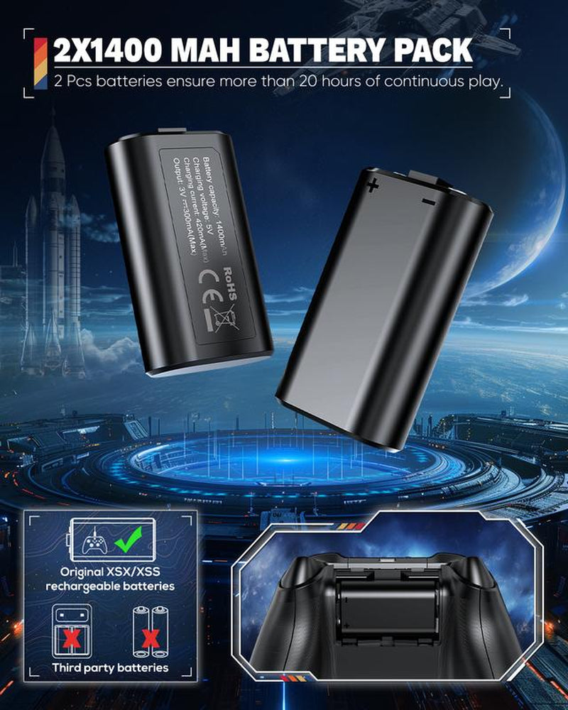 Top Auto Cooling Fan & Charge Stand for Xbox Series X Console with 11 Light Modes, Accessories Controller Wireless Charger Dock, 2 * 1400Mah Rechargeable Batteries, Headset Stand & Game Disc Storage Box Controller Xbox Controller Smartphone Wearable