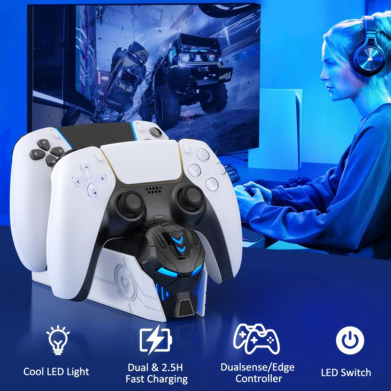 PS5 Controller Charger Station for Playstation 5 Dualsense Controllers: Fast PS5 Dual Controller Stand Charger Dock-Led PS5 Controller Charging Station Accessories for Playstation 5 Storage Kit