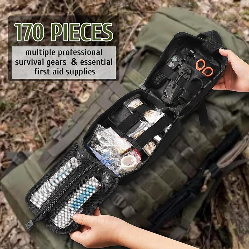 Survival First Aid Kit, 170 PCS Survival Kits,Trauma Kit with Essential Survival Gear Emergency Medical Supplies for Hiking Camping Backpacking Outdoor Adventure, Outdoor Adventure, Camping, Hiking, Hunting, Gifts