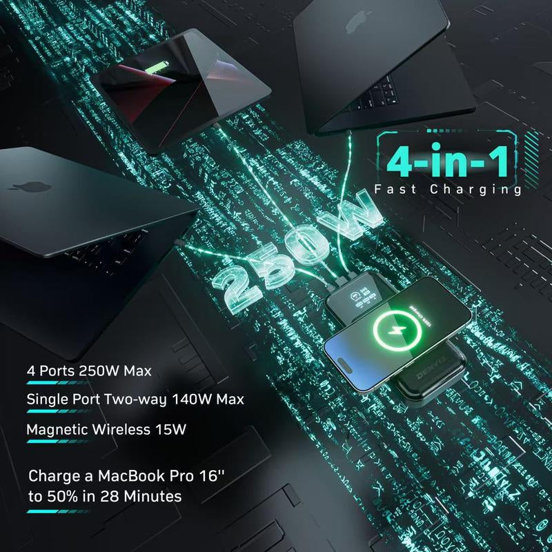 Powerx Power Bank, 250W 4-In-1 25,000Mah Laptop Portable Charger (91.25Wh) with Magnetic Wireless Charging for Smartphone, Samsung, Macbook, DJI, Airpods and More.