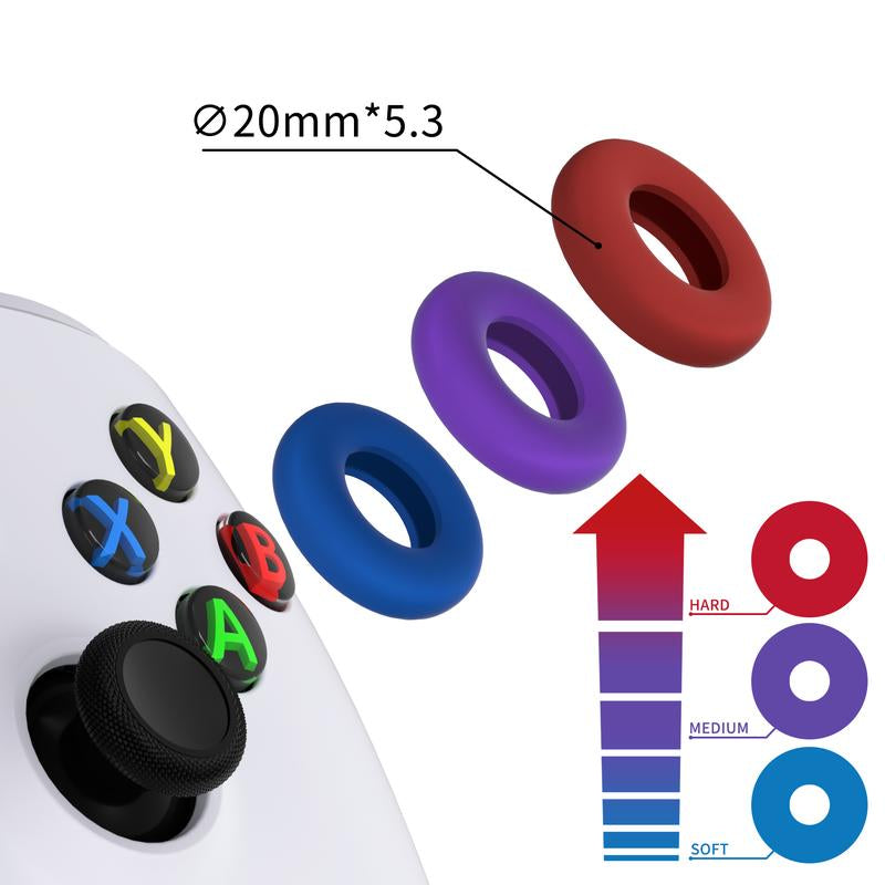 Playvital 3 Pairs Silicone Bufferings Aim Assist Target Motion Control Precision Rings for PS5, for PS4, for Xbox Series X/S, Xbox One, Xbox 360, for Nintendo Switch Pro, for Nintendo Switch Pro 2, for Steam Deck - 3 Different Strengths