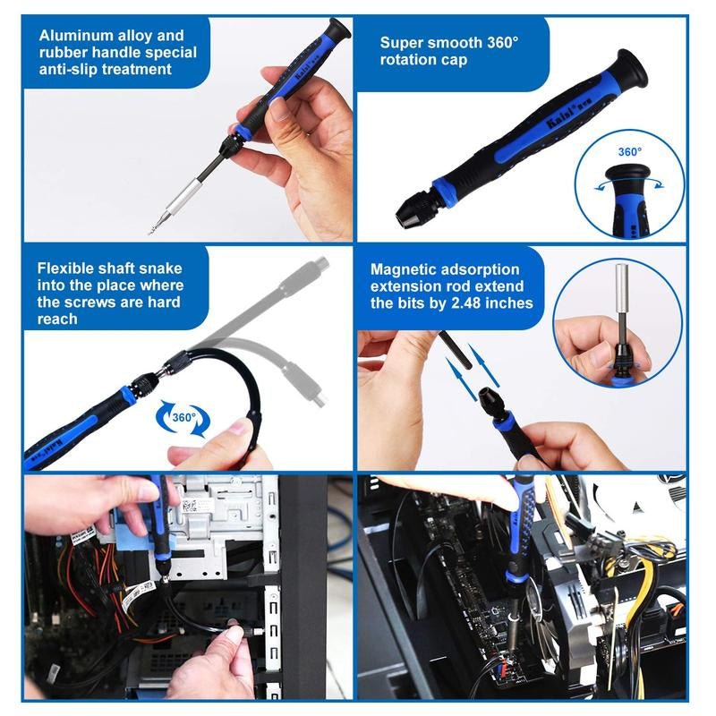 Kaisi 136-In-1 Professional Precision Repair Tools 111 Screwdriver Magnetic Bits Tool Set with Tweezer Man Tools for Laptop Phone PC Tablet Computer PS5 Xbox Console Eyeglasses Repair Springtok Hardware