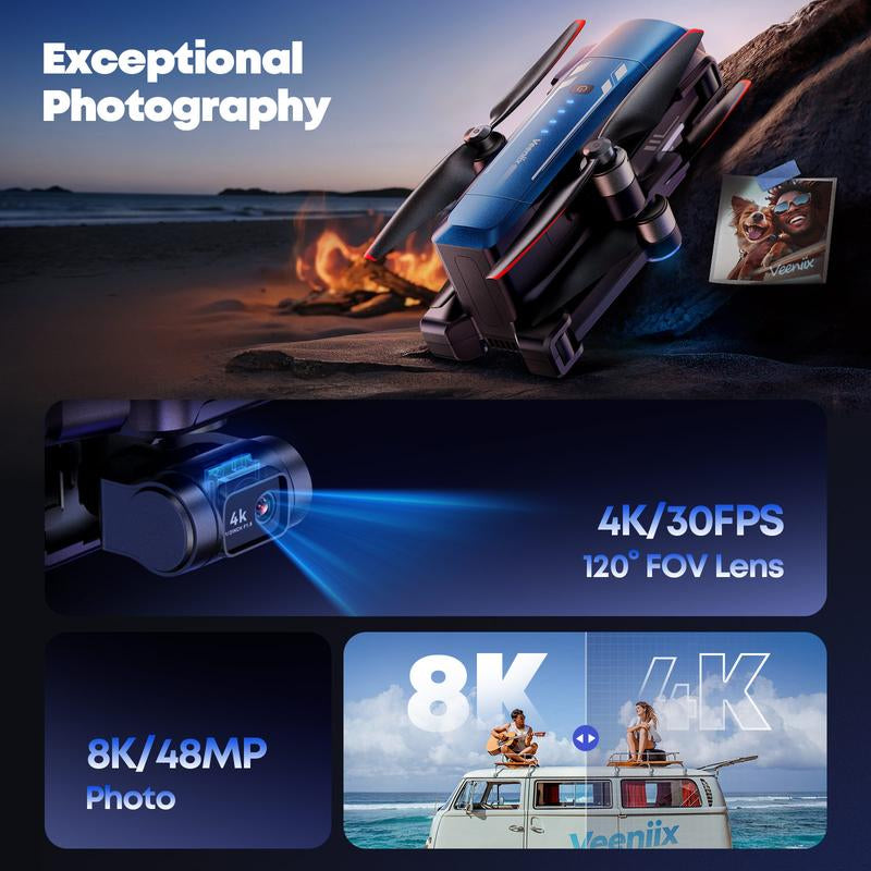 Veeniix V11PRO Drone with 8K Camera for Adults, 3-Axis Gimbal Drone with 4K/30Fps Video, 6KM Video Transmission Quadcopter, Professional Drone