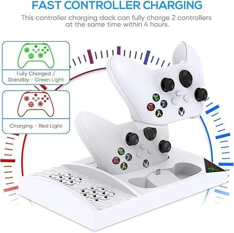 Cooling Fan with Charging Stand for Xbox Series S Console and Controller, Dual Charger Dock Accessories with 2 X 1400Mah Rechargeable Battery and Cover, Headphone Mount for Xbox Series S, White Smartphone Box Controller Fallout Xbox Controller