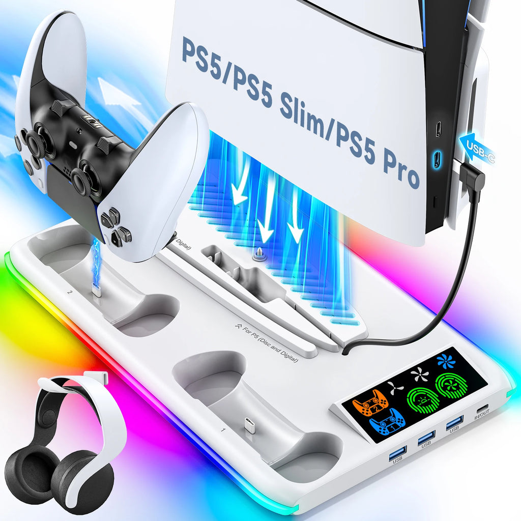 PS5/PS5 Slim/PS5 Pro Stand with Headphone Hook Cooling Stand