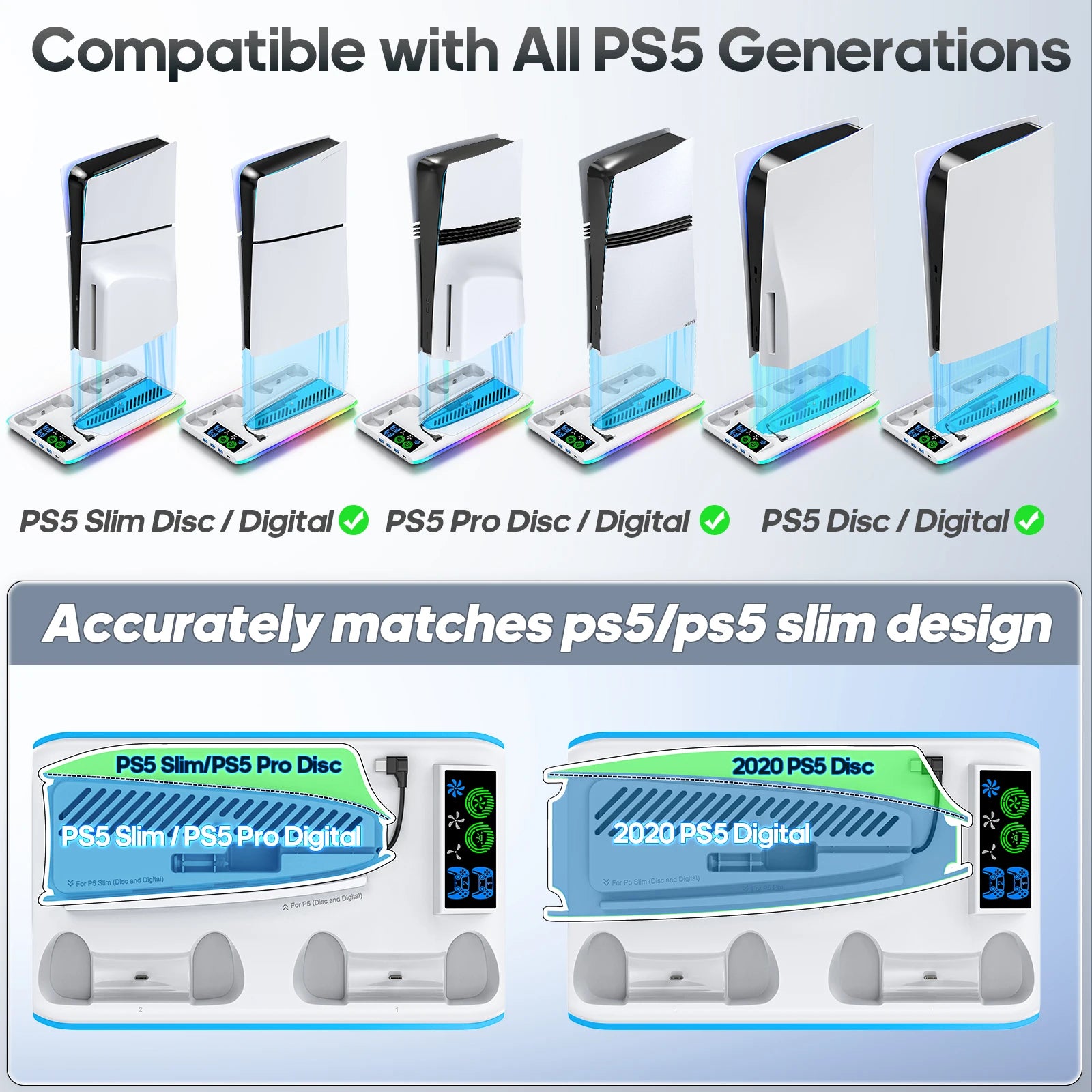 PS5/PS5 Slim/PS5 Pro Stand with Headphone Hook Cooling Stand