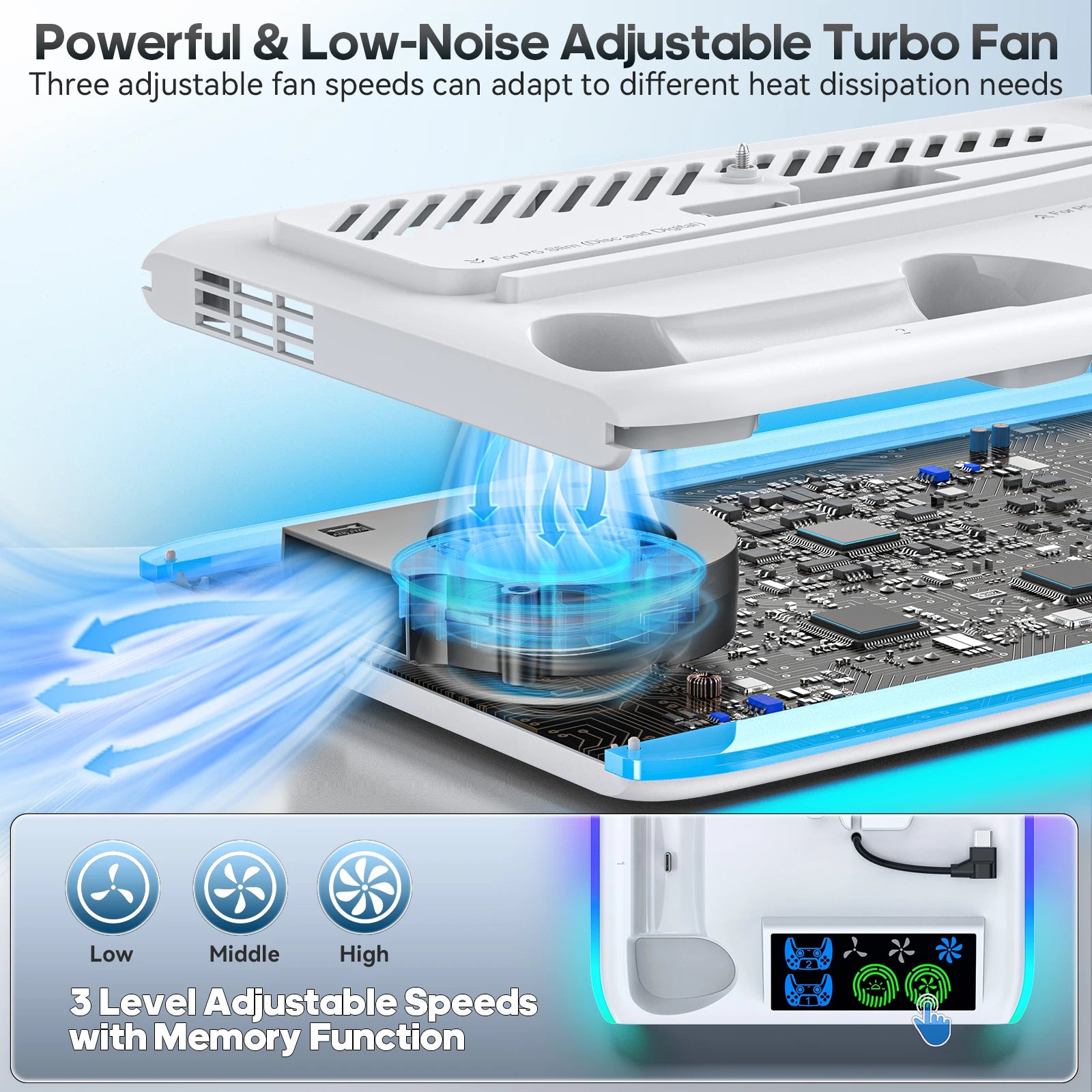 PS5/PS5 Slim/PS5 Pro Stand with Headphone Hook Cooling Stand