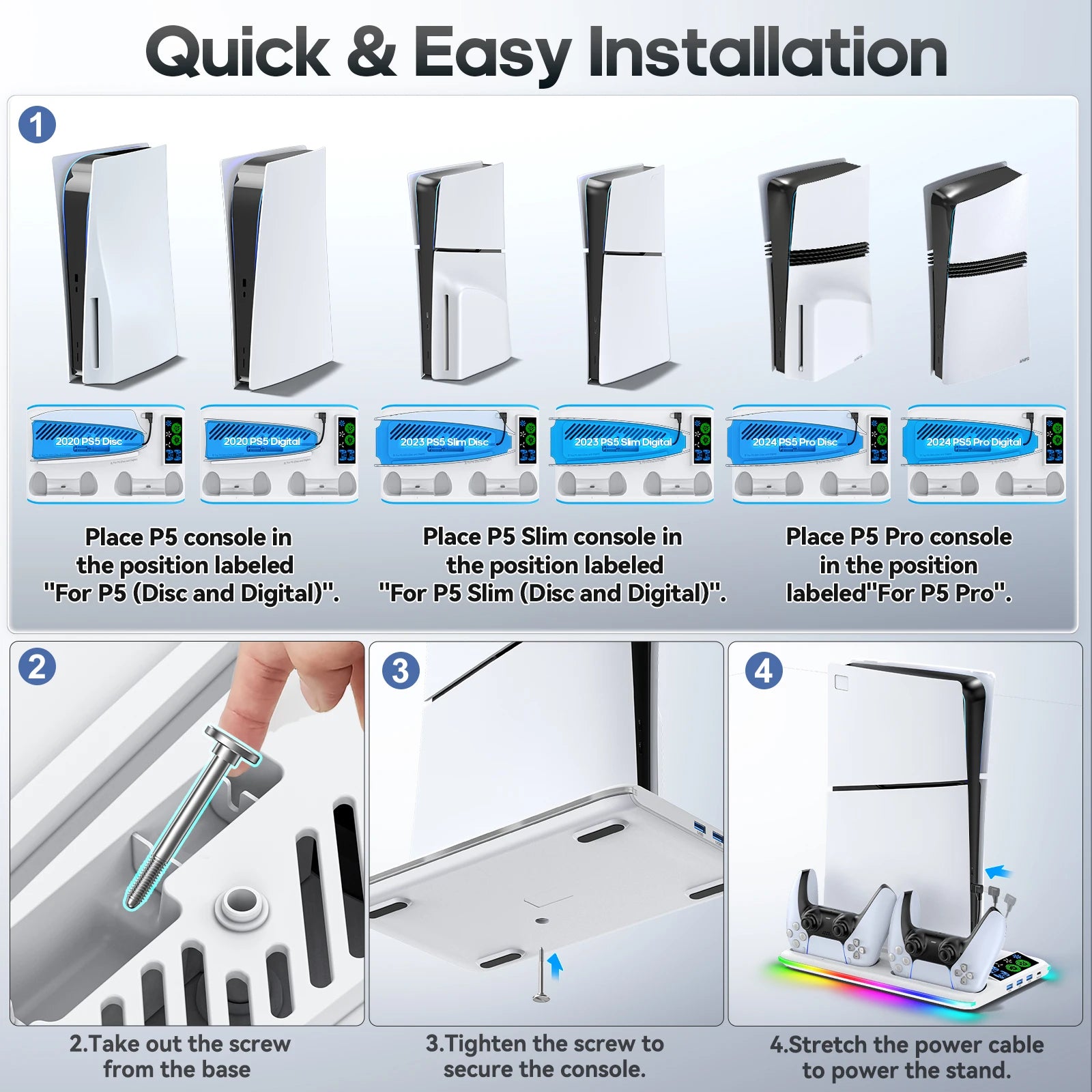 PS5/PS5 Slim/PS5 Pro Stand with Headphone Hook Cooling Stand