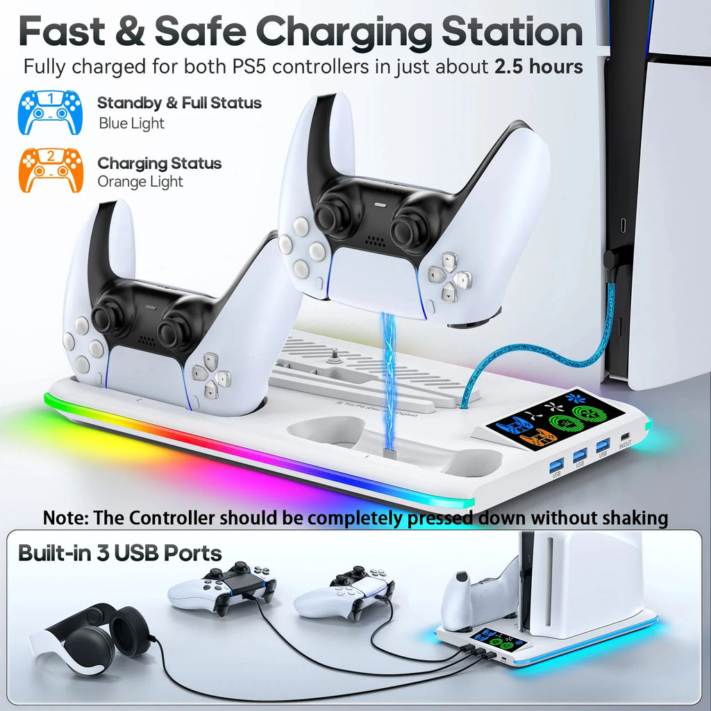 PS5/PS5 Slim/PS5 Pro Stand with Headphone Hook Cooling Stand