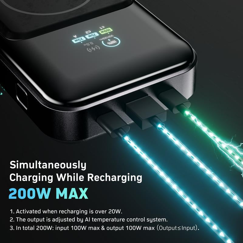 Powerx Power Bank, 250W 4-In-1 25,000Mah Laptop Portable Charger (91.25Wh) with Magnetic Wireless Charging for Smartphone, Samsung, Macbook, DJI, Airpods and More.