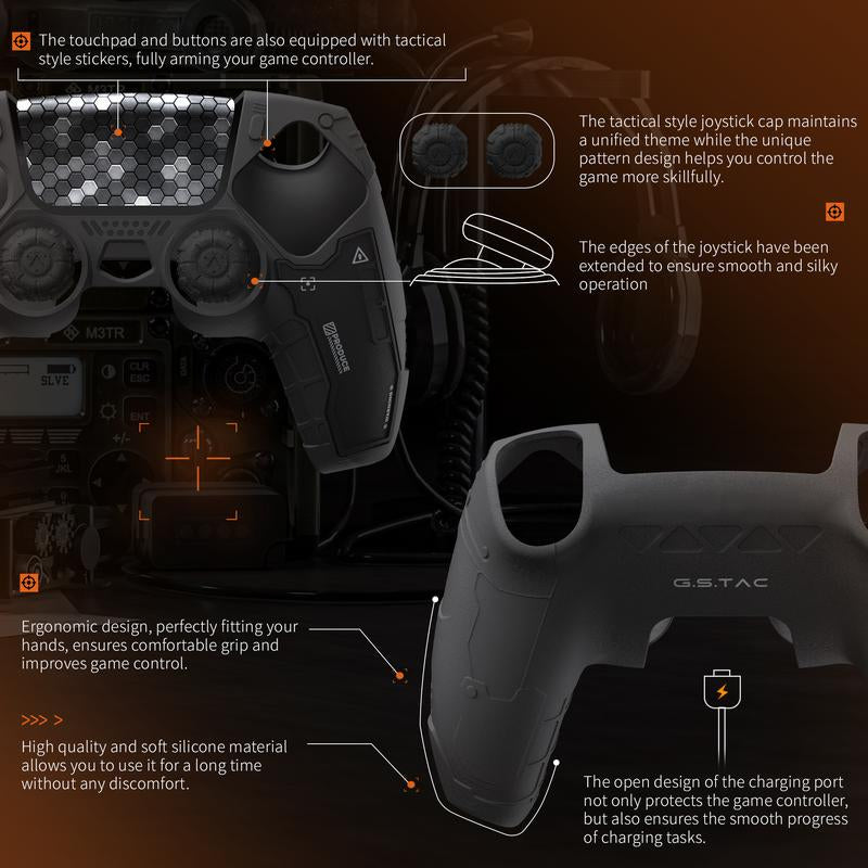 Geekshare G.S.TAC Tactical PS5 Controller Skin Set, Anti-Slip Silicone Protective Cover Skin Case for PS5 Wireless Controller with 2 Thumb Grip Caps and 2 Stickers - for Monster Hunter Wilds