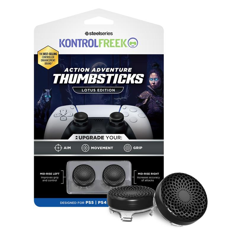 Kontrolfreek Lotus for Playstation 5 (PS5) and Playstation 4 (PS4) | Performance Thumbsticks | 2 Mid-Rise Concave | Black/Clear